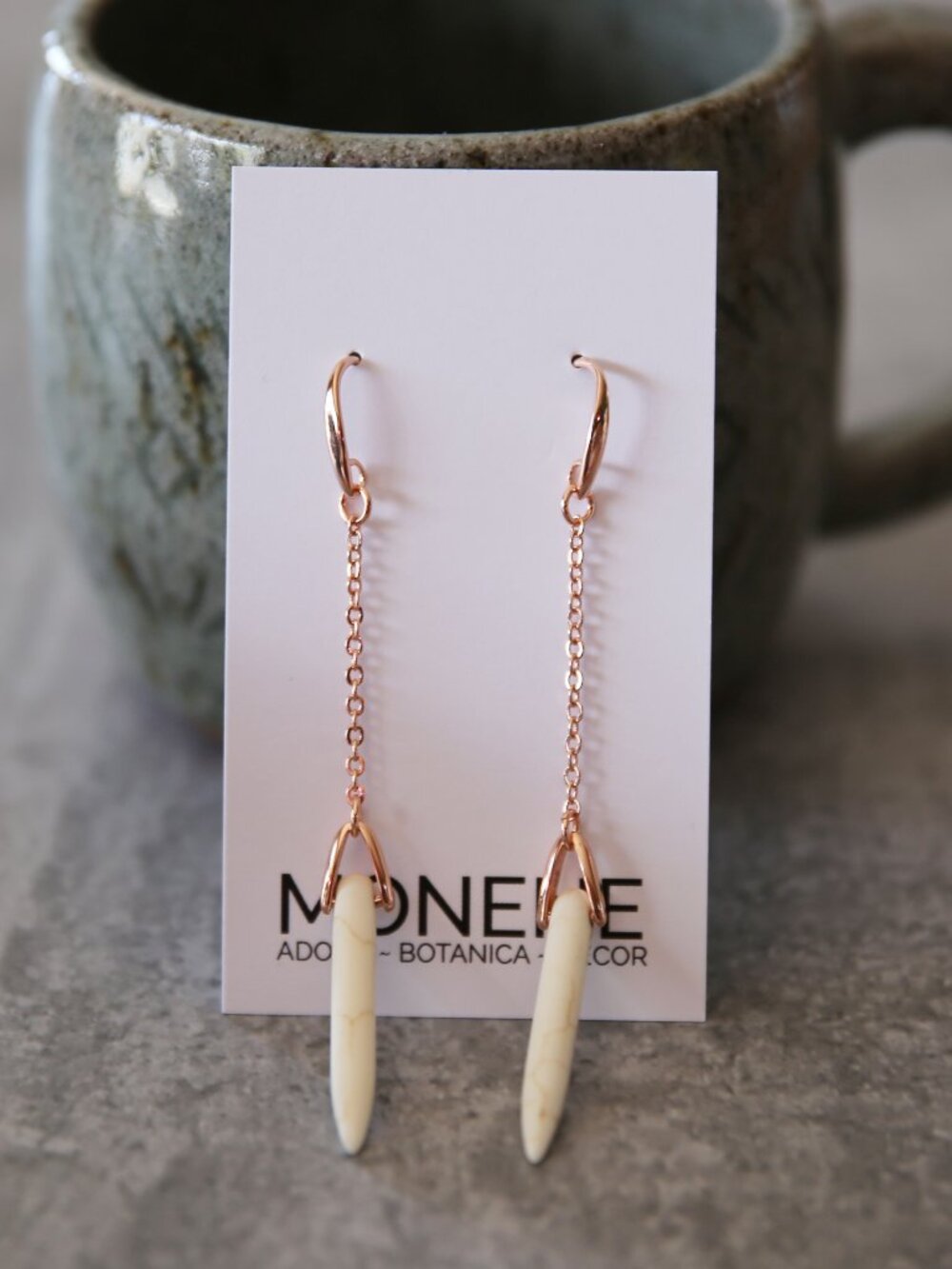 White Howlite with Rose Gold Plated Long Dangle Earrings